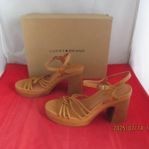 Lucky Brand Ismene Strappy Platform Dress Sandals $119 Size 9 1/2 Cognac - 1257 - Picture 1 of 13